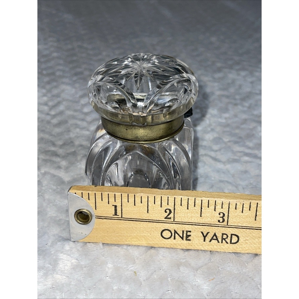 Antique Crystal Cut Glass Inkwell Asprey‎ Co. ?   Brass Hinged Lid 19th Century - Picture 11 of 11